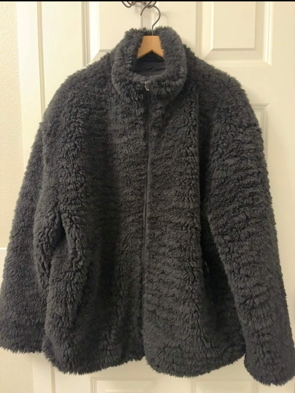 SKIMS Faux Fur Oversized Mock Neck Jacket in Onyx